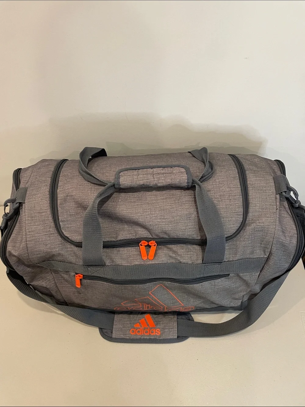 adidas Defender IV Duffel Bag Canvas Gray Orange Medium Gym Travel Luggage